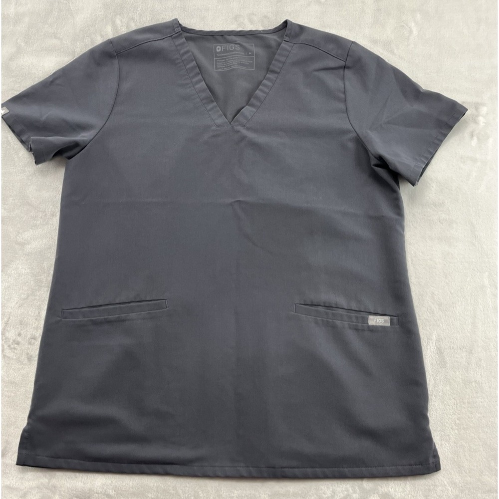 Figs Scrub Casma Top Women Medium Gray Three Pockets V-Neck Technical Collection